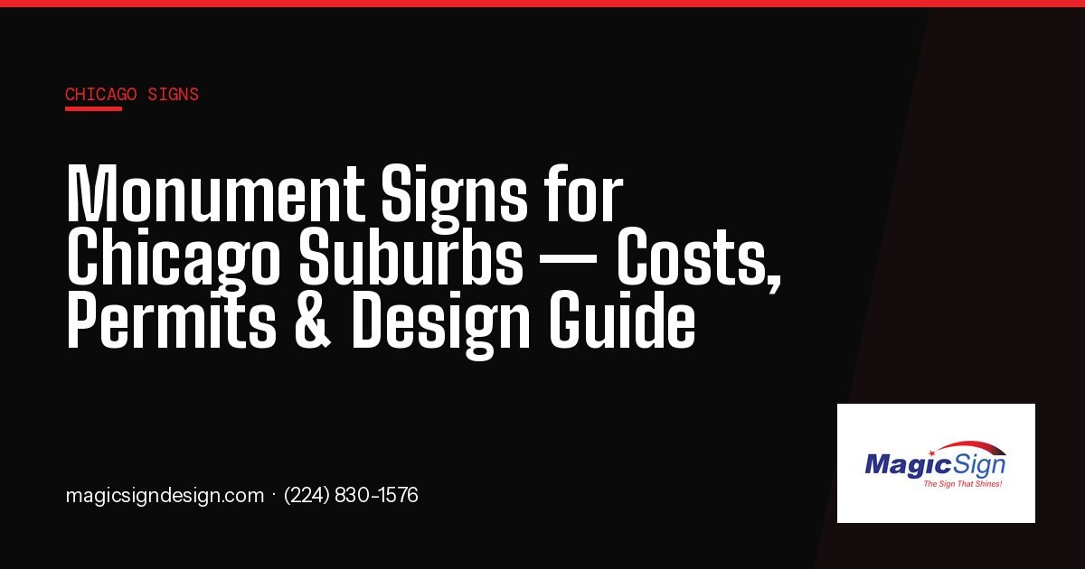 Illuminated monument sign for commercial complex in Chicago suburb