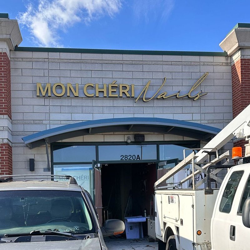 Mon Chéri Nails — Gold Script Letters — Magic Sign Design Chicago
