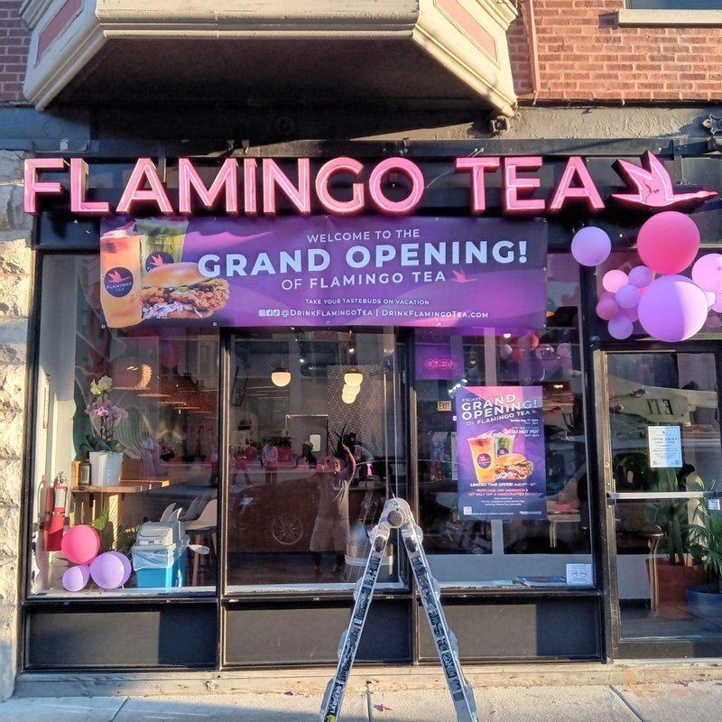 Flamingo Tea — Neon Open Sign & Banner — Magic Sign Design Chicago